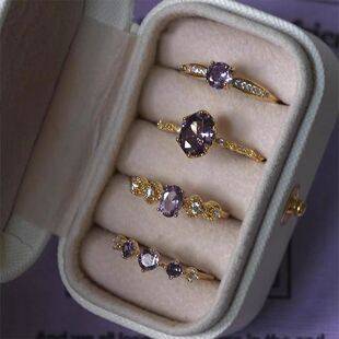 "Midsummer Night Limit" French Retro High-grade Warm and Soft Light Luxury Micro-inlaid Shining Purple Zircon Open Ring