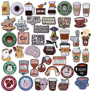 European and American English Cross-border Coffee Series Brooch Collection suit Metal Badge Clothing Accessories All-match Beverage Milk Tea