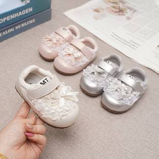 MiTu Girls' Casual Shoes for Spring and Autumn, Breathable Mesh Soft Sole Sneakers, Baby Girl Bowknot Lace Princess Shoes