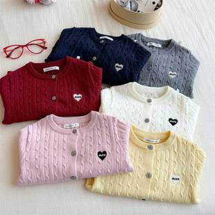 Children's Heart-Shaped Knitted Cardigan Jacket 2026 Spring and Autumn New Style for Older Girls, Baby Korean-Style Cable Knit Sweater