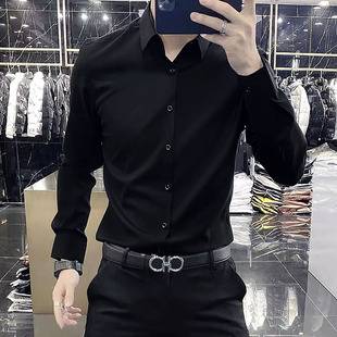 Men's Long-sleeved Black Slim-fit Trendy Shirt Autumn Business Professional Dress Casual White Shirt Suit Base-inch