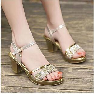 One-Strap Soft Leather Sandals for Women, Summer 2026 New Versatile Chunky High Heels, Open-Toe Outdoor Women's Shoes