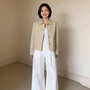 Spring and Summer New Japanese-Style Simple Short Elegant Jacket for Women, Versatile Casual Khaki Workwear Jacket