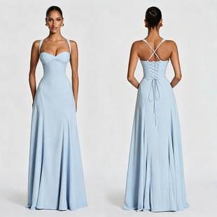 2026 Amazon Foreign Trade Summer New High-End Style Strapless Evening Dress Long Backless Lace-Up Dress