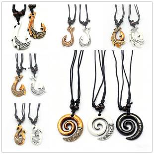 New Zealand Ethnic Tribal Style Resin Necklace Maori Fish Hook Imitation Bone Pendant Scenic Tourism Jewelry Wholesale