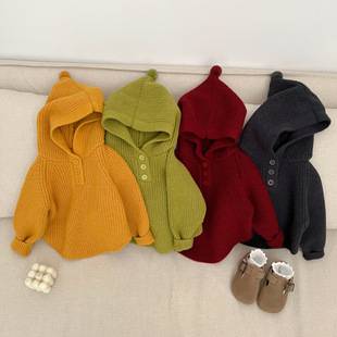 Korean-Style Children's Thickened Cute Sweater, New Autumn and Winter Stylish Hooded Pullover Knitwear for Boys and Girls