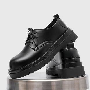 2026 Spring and Autumn New Derby Shoes Unisex Thick-Soled Height-Increasing Work Shoes British Style Big-Toe Commuter Casual Leather Shoes