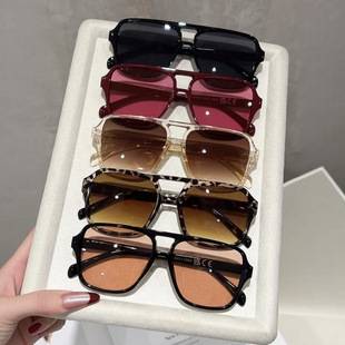 Large Frame Double Beam Sunglasses Men's 2025 Cross-border New Fashion Retro Square Sunscreen Women's Street Shooting All-match Sunglasses