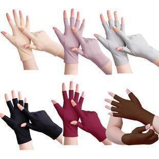 Sunscreen Gloves for Men and Women Thin Ice Silk Breathable Driving Riding Fishing Half Finger Tea Picking Nail Art Leakage 25 Fingers