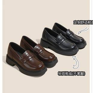 Women's Height-Increasing Loafers 2025 New Genuine Leather Slip-On Thick-Soled Versatile Small Leather Shoes British Style Small Size Single Shoes