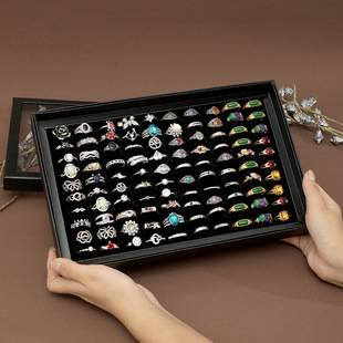 Manufacturer's Spot Wholesale 100-Hole Ring Box Jewelry Display Box Dust-Proof Transparent Storage Box with Lid