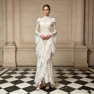 European and American Cross-Border Evening Dress 2026 Autumn New Lace High-End Flared Sleeve Slim-Fit Dress for Women