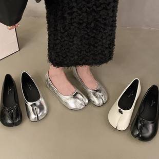 Sheepskin Soft-Soled Pig-Toe Split-Toe Ballet Shoes for Women, Shallow Flat Shoes That Are Comfortable, Fairy-Style Mary Jane Leather Shoes
