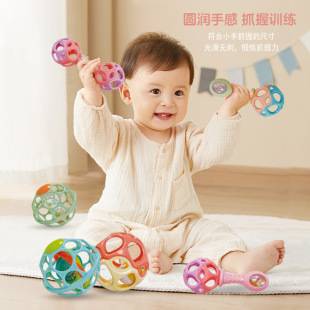 Infant hand-held ball can be bitten can be boiled toys early education puzzle large hole rattle hand-held soft rubber ball wholesale