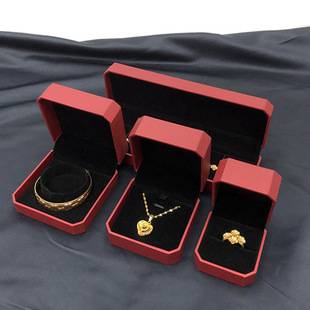 Factory Direct Sales Octagonal Leather-Filled Paper Jewelry Box Red Gold Jewelry Packaging Box Ready-Made Large Jewelry Box Red