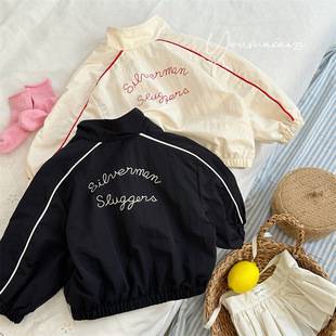 Korean children's clothing 2026 autumn new product children's color-blocked letter zipper jacket for girls and toddlers