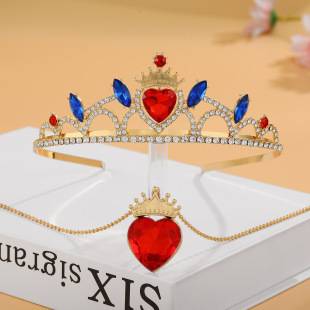 Red Sapphire Bride Crown Love Necklace Birthday suit Wedding Party Crystal Children's Accessories Headwear Hair Band