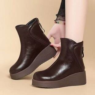 Trendy platform ankle boots for women, 2026 autumn/winter new collection, fleece-lined, versatile, fashionable, and height-enhancing, perfect for petite figures