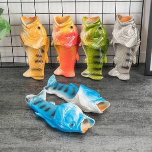 Fish Slippers New Men's Funny Creative Non-Slip Fashion Salted Fish Slippers Men's Trendy Sandals for Outer Wear Cross-Border