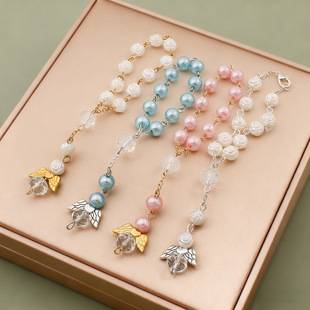 Cross-Border Angel Wings Colorful 6mm Pearl Bracelets for Men and Women, Foreign Trade Birthday Party Gifts, Wholesale from Manufacturers