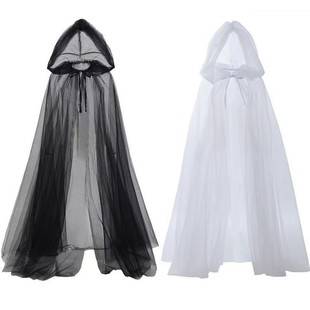 European and American Style Hooded Dark Gothic Halloween Long Mesh Cape Witch Costume Halloween Role-Playing