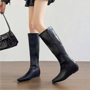 2026 Winter Knight Style Knee-High Boots for Women, Slimming Square-Toe Long Boots, Soft Leather