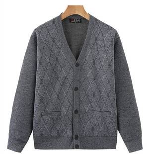Middle-Aged and Elderly Men's Cardigan Sweater Jacket, Spring and Autumn V-Neck Knitwear, Jacquard Dad Cardigan, One-Piece Wholesale