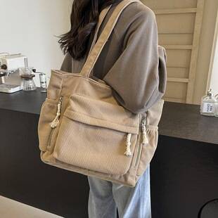 Large-Capacity High-End Corduroy Bag for Women 2024 New Trendy Shoulder Handbag for Commuting Tote Bag Cross-Border