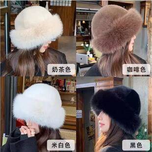 Cross-Border Plush Mongolian Hat for Women Thickened Autumn and Winter Windproof and Cold-Proof Warm Basin Hat Imitation Mink Ear Protection Fisherman Hat