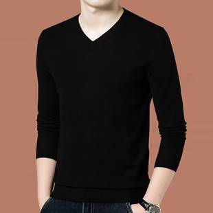 Cashmere Sweater Men's V Neck Thin Bottoming Sweater Autumn and Winter Middle-Aged Sweater Sweetheart Neck Cashmere Sweater Round Neck Black
