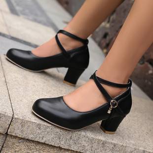 Ol Commuter Shoes, New Spring and Autumn Styles, Round-Toe Shallow-Mouth Single Shoes, Women's Chunky Heel Mary Jane Shoes, Export Cross-Border Large Size High Heels