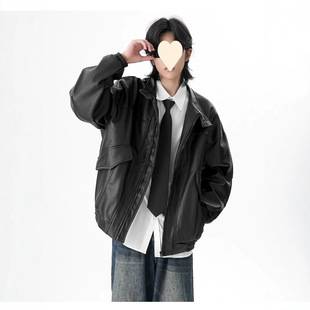 American-style retro leather jacket for men, new autumn/winter collection, trendy and stylish, loose-fitting, casual, versatile, and suitable for various outfits, like a bomber or biker jacket