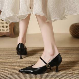 Versatile Commuter Mary Jane Shoes for Women, Trendy Single Shoes, Stiletto High Heels, Pointed Toe, Popular Model 2026, Black Platform Shoes