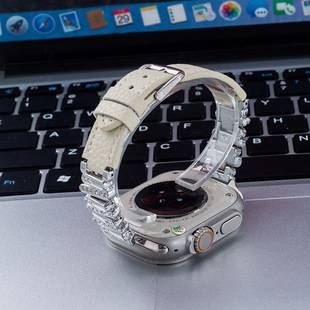 Irregular diamond-studded lychee-pattern leather Apple watch strap suitable for Apple Watch S11 and iWatch 10