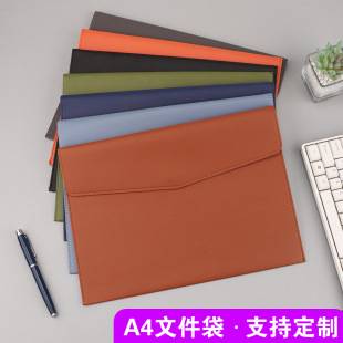 Cross-border A4 leather document bag with custom logo, business office file bag, large-capacity storage document bag