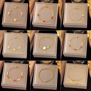 New Cross-Border Stainless Steel Bracelet for Women, Titanium Steel Versatile Jewelry, Simple Love Pendant, Four-Leaf Clover Bracelet That Does Not Fade