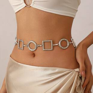 Cross-Border European and American Style Metal Ring Waist Chain for Women, Navel Chain Accessory for Dresses, High-End Metal Belt