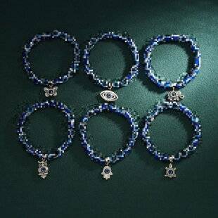 Cross-Border Hot-Selling Fashion Butterfly Bracelet with Turtle Blue Eyes Beaded Animal Pendant Elastic Bracelet Wholesale