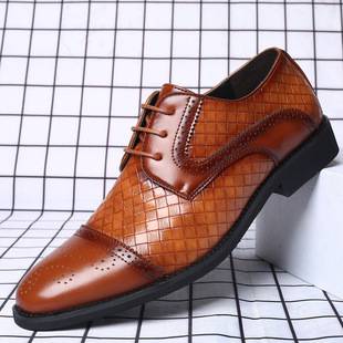 2025 New Men's Plaid Casual Leather Shoes Fashion Stitching Lace-up plus size Men's Shoes Cross-border Foreign Trade Shoes