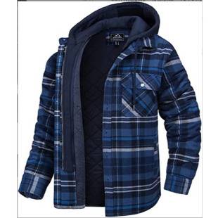 2026 European and American Autumn and Winter Men's Thick Cotton Jacket, Plaid Hooded Loose Coat, Celebrity Style, High-End Casual