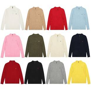 Ralph Lauren Small Pony Logo Half-Zip Cable Knit Sweater for Women, Loose and Casual Style, Solid Color Versatile Autumn and Winter Knit Top