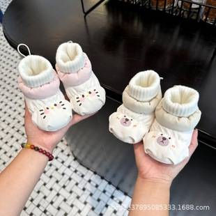 0-1 Year Old Baby Shoes Autumn and Winter Fleece-Lined Warm Baby Cotton Shoes Cute Cartoon Soft Sole Newborn Preschool Shoes