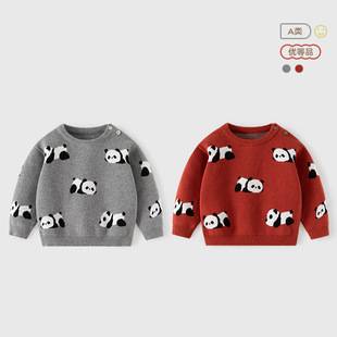 Panda Jacquard Thick Knit Children's Sweater Autumn and Winter Pure Cotton Class a Baby Sweater Soft Baby Top