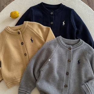 Boys' Sweater Cardigan Spring and Autumn New Baby Casual Sweater Tops Children's Clothing Small and Medium-Sized Children's Round Neck Tops
