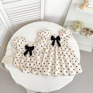 Girls' Skirts, New Summer Style Polka Dot Puff Sleeve Baby Clothes, Rompers, Jumpsuits, Girls' Dresses, Sister Outfits