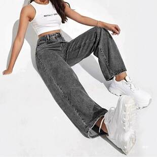 Amazon Aliexpress Straight-Leg Pants Loose Washed Denim Jeans for Women Vintage Fashion Casual Versatile Long Pants Cross-Border