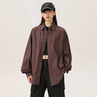 Wholesale Retro Loose Men's and Women's Casual Shirt Men's Washed Long Sleeve Shirt Super Loose Top Shirt Jacket