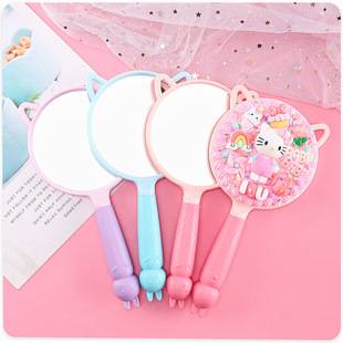 Rabbit cute mirror cat ears handle mirror HD makeup mirror bedroom desktop handheld cream glue diy material