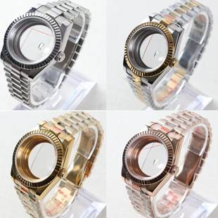 NH35 Log Case Mirror Sapphire Glass with Presidential Strap Suitable for NH35 NH36 Movement