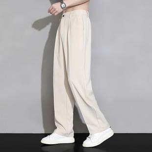 Ice Silk Men's Summer Thin Wide-Leg Straight Loose Casual Long Pants with a High-End Drape Business Style